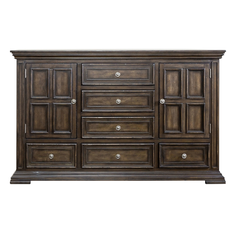 Pemberly Row Set of 4 Queen Panel Bed & Dresser & Chests with Charging Station