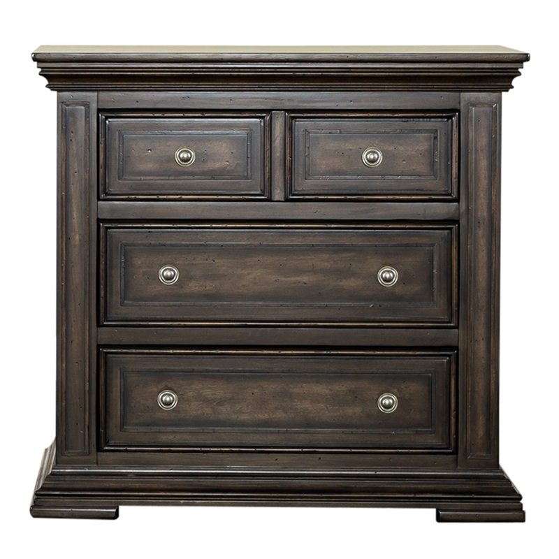 Pemberly Row Set of 4 Queen Panel Bed & Dresser & Chests with Charging Station