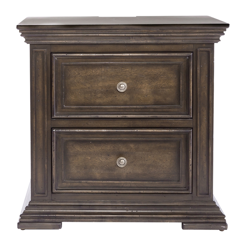 Pemberly Row Set of 4 Light Brown Queen Panel Bed & Dresser & Nightstands