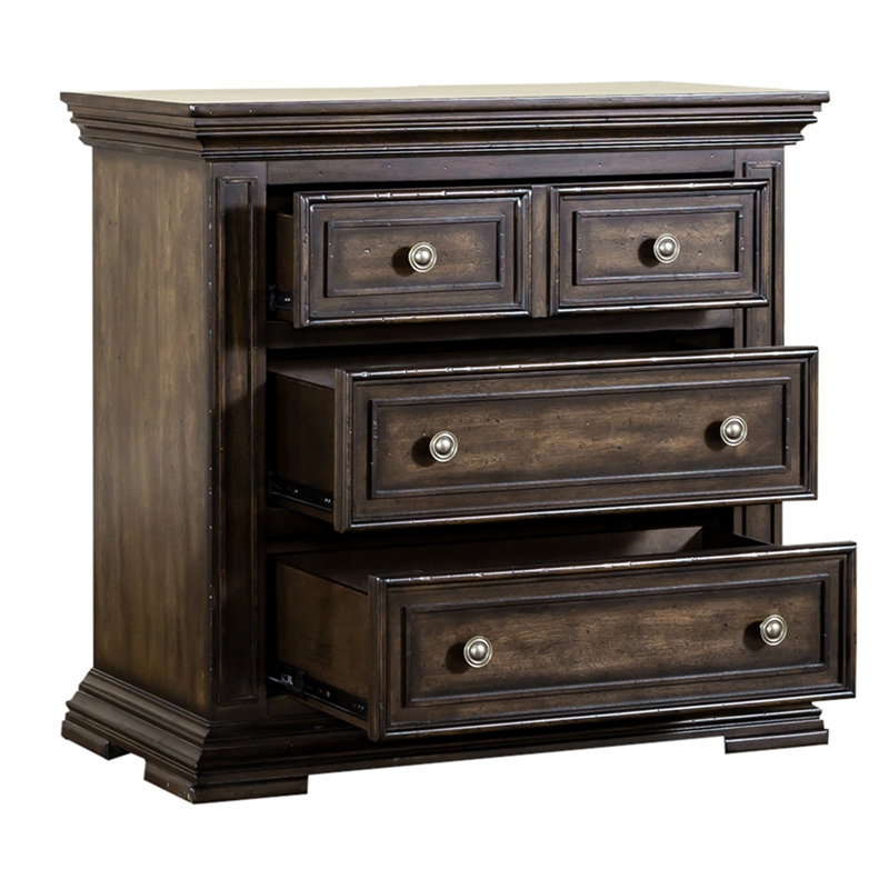 Pemberly Row Set of 3 Light Brown Queen Panel Bed & Chests with Charging Station