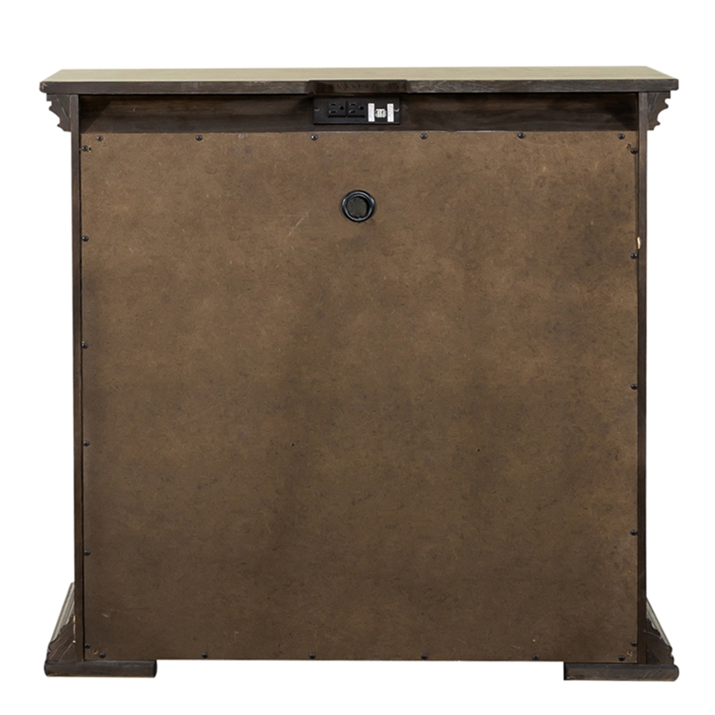 Pemberly Row Set of 3 Light Brown Queen Panel Bed & Chests with Charging Station