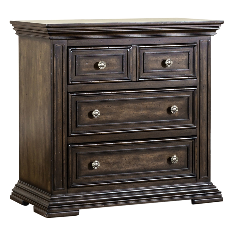 Pemberly Row Set of 3 Light Brown Queen Panel Bed & Chests with Charging Station