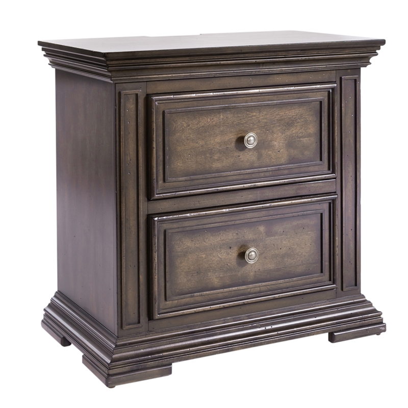 Pemberly Row Set of 4 King Panel Bed & Dresser & Nightstands w/ Charging Station