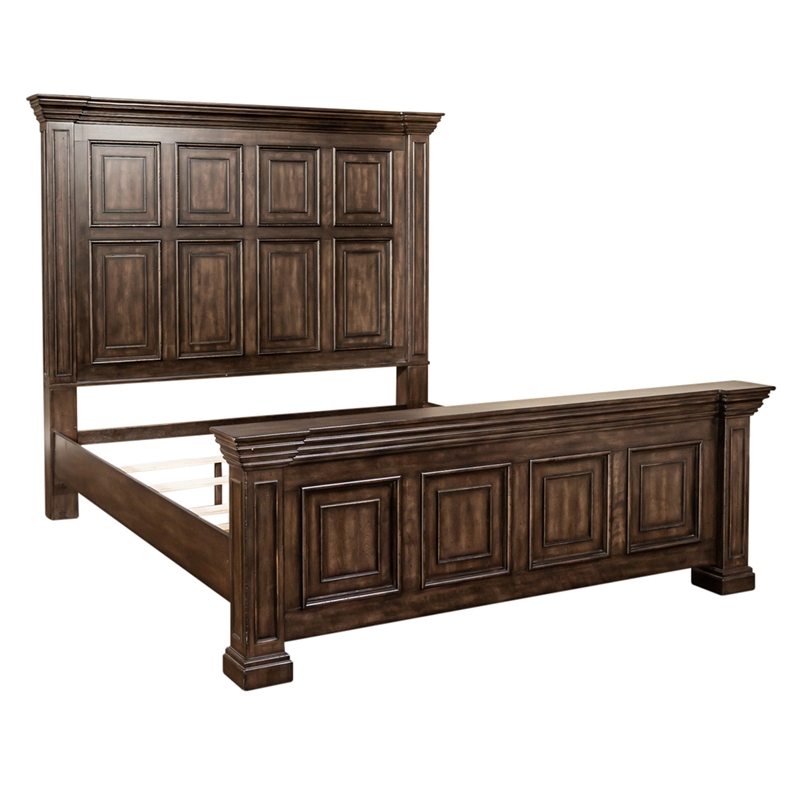 Pemberly Row Set of 4 King Panel Bed & Dresser & Nightstands w/ Charging Station