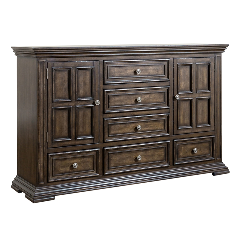 Pemberly Row Set of 4 King Panel Bed & Dresser & Nightstands w/ Charging Station