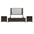Pemberly Row Set of 3 Queen Upholstered Bed & Chests with Charging Station
