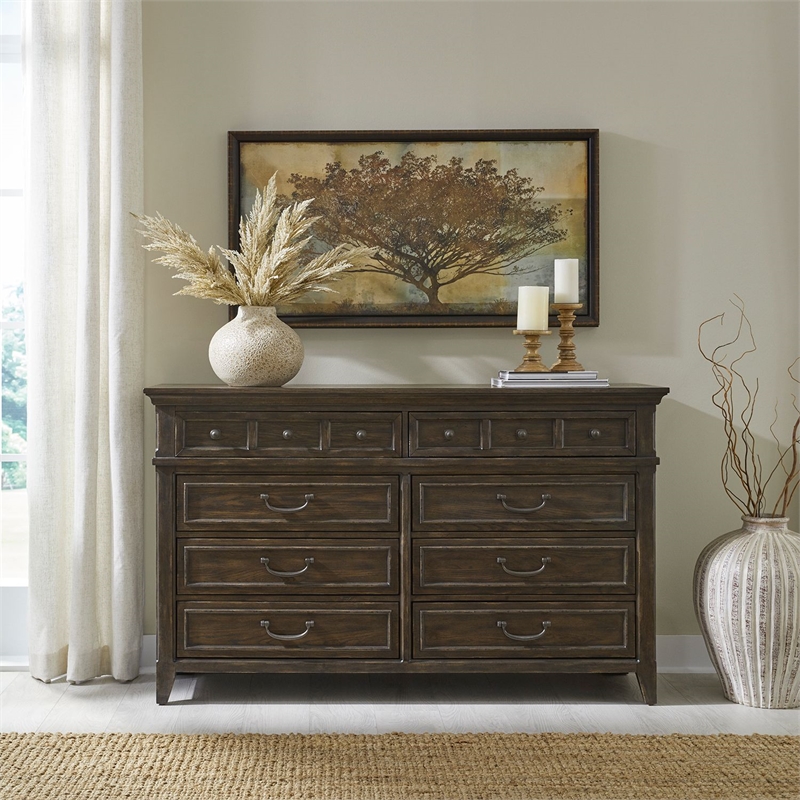 Pemberly Row Set of 4 Queen Panel Bed & Dresser & Chests with Charging Station