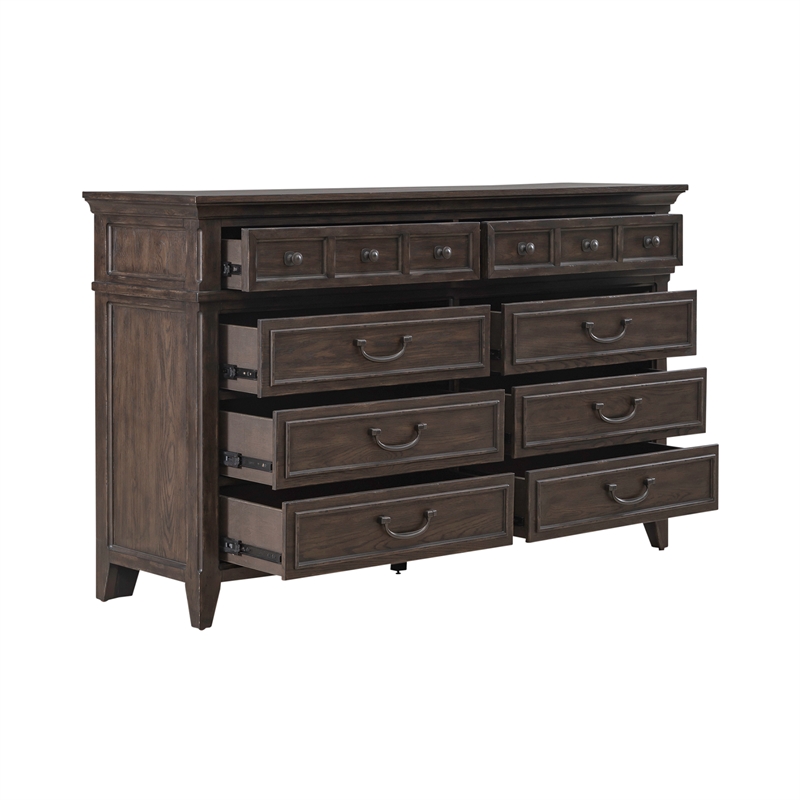Pemberly Row Set of 4 Queen Panel Bed & Dresser & Chests with Charging Station