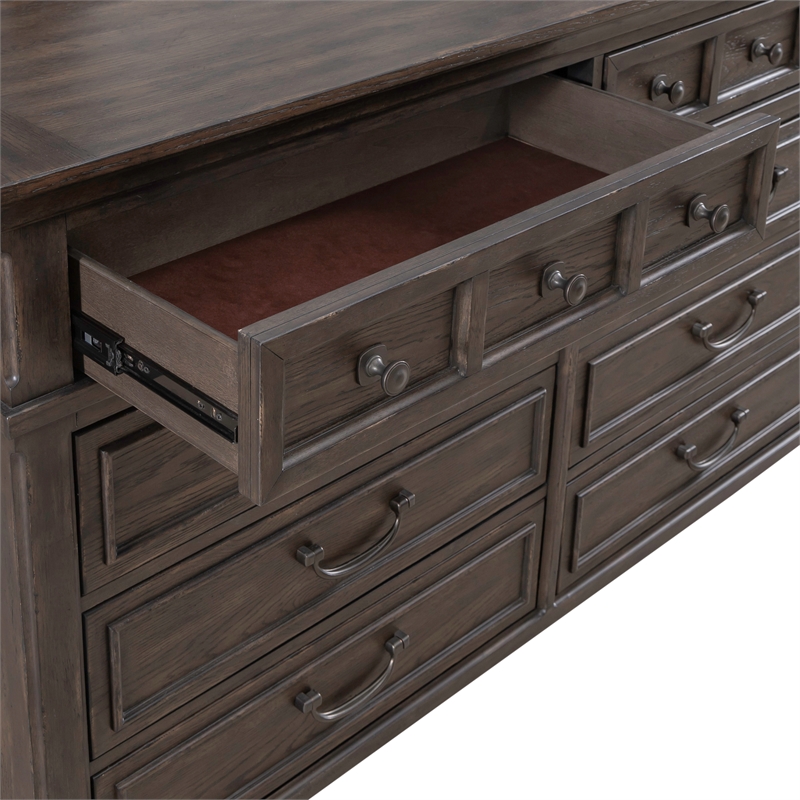 Pemberly Row Set of 4 Queen Panel Bed & Dresser & Chests with Charging Station