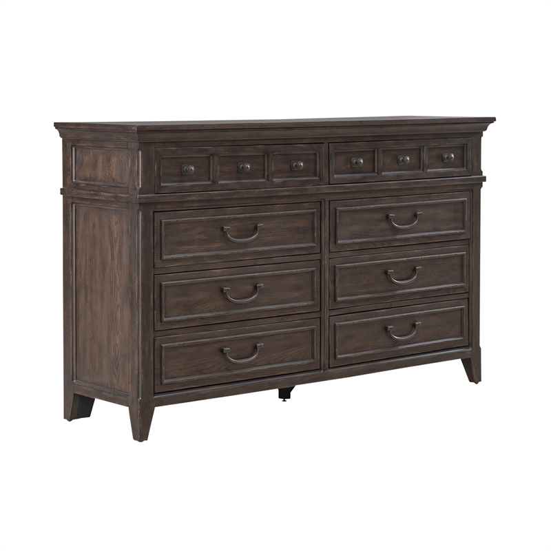 Pemberly Row Set of 4 Queen Panel Bed & Dresser & Chests with Charging Station