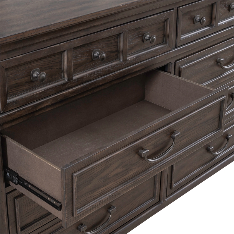 Pemberly Row Set of 4 King Panel Bed & Dresser & Chests with Charging Station