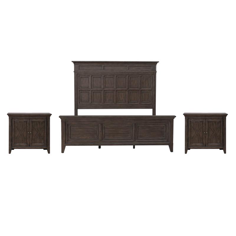 Pemberly Row Set of 3 King Panel Bed & Nightstands with Charging Station
