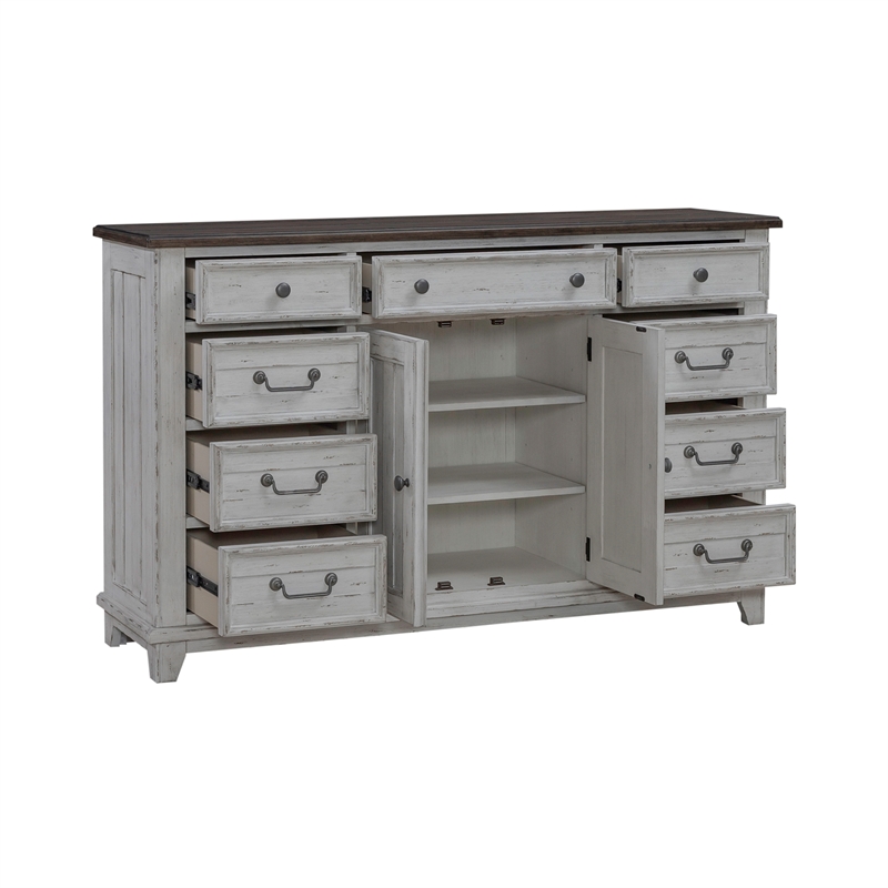 Pemberly Row Set of 4 Queen Panel Bed & & Dresser & Nightstands