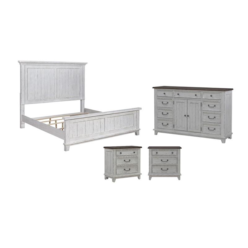 Pemberly Row Set of 4 Queen Panel Bed & & Dresser & Nightstands