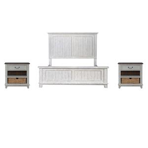 Pemberly Row Set of 3 Queen Panel Bed & Chests with Charging Station