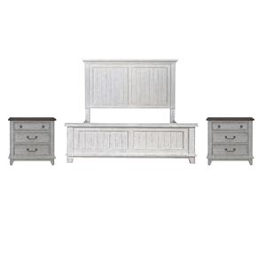 Pemberly Row Set of 3 Queen Panel Bed & Nightstands with Charging Station