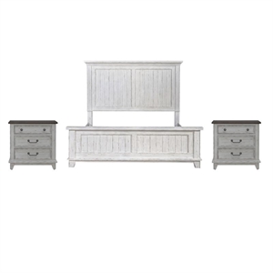 Pemberly Row Set of 3 King Panel Bed & Nightstands with Charging Station
