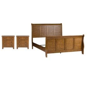 Pemberly Row Set of 3 Medium Brown Queen Sleigh Bed & Nightstands
