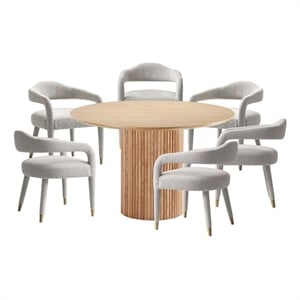 Pemberly Row 7-Piece 59.05&quot Round Dining Set in Natural with 6 Dining Chairs