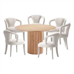 Pemberly Row 7-Piece 59.05&quot Round Dining Set with 6 Dining Chairs in Ivory
