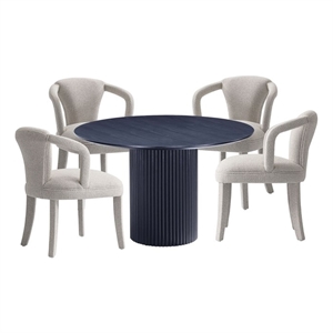 Pemberly Row 5-Piece 47.24&quot Round Dining Set with 4 Dining Armchairs in Silver