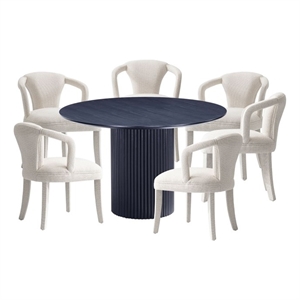 Pemberly Row 7-Piece 59.05&quot Round Dining Set with 6 Dining Chairs in Ivory