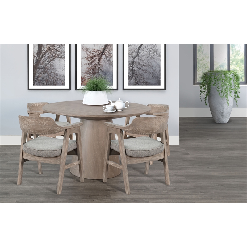 Pemberly Row Modern Solid Wood Round Dining Set in Natural Finish