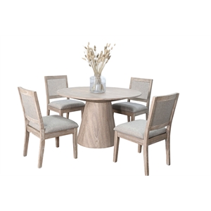 Pemberly Row Modern Solid Wood Round Dining Set in Natural Finish