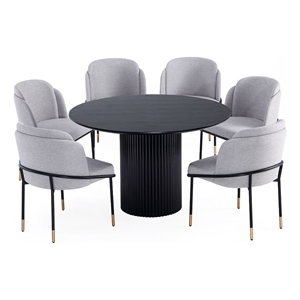 Pemberly Row 7-Piece Round Solid Wood Dining Table with 6 Dining Chairs in Gray