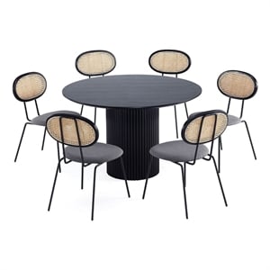 Pemberly Row 7-Piece Round Solid Wood Dining Table with 6 Dining Chairs in Gray