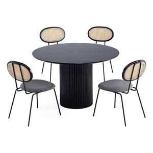 Pemberly Row Round Solid Wood Dining Table with 4 Dining Chairs in Gray