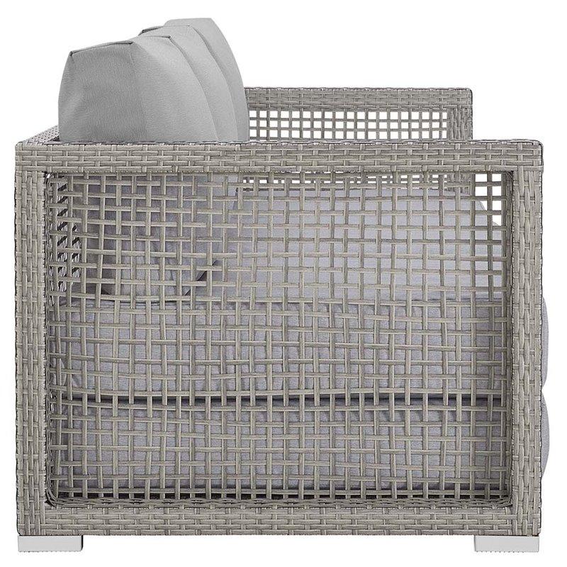Pemberly Row Modern Rattan & Fabric Outdoor Patio Sofa in Gray