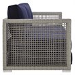 Pemberly Row Modern Rattan & Fabric Outdoor Patio Sofa in Gray and Navy