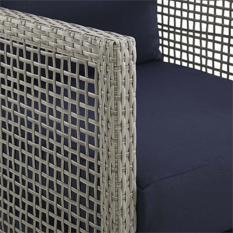 Pemberly Row Modern Rattan & Fabric Outdoor Patio Sofa in Gray and Navy