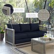 Pemberly Row Modern Rattan & Fabric Outdoor Patio Sofa in Gray and Navy