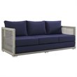 Pemberly Row Modern Rattan & Fabric Outdoor Patio Sofa in Gray and Navy