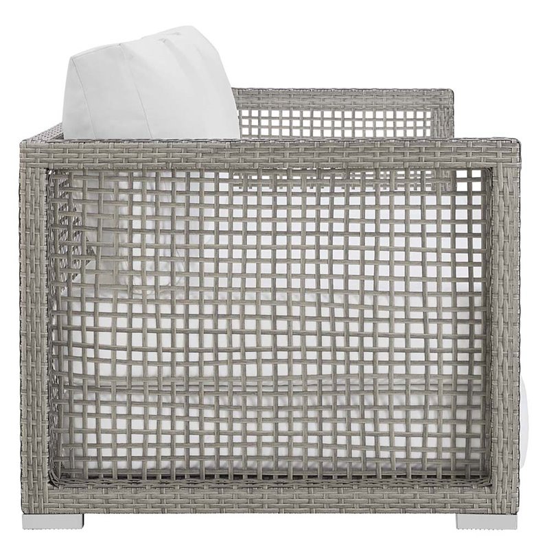 Pemberly Row Modern Rattan & Fabric Outdoor Patio Sofa in Gray and White