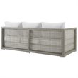 Pemberly Row Modern Rattan & Fabric Outdoor Patio Sofa in Gray and White