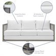 Pemberly Row Modern Rattan & Fabric Outdoor Patio Sofa in Gray and White