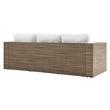 Pemberly Row Outdoor Synthetic Rattan Sofa in Cappuccino and White