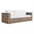 Pemberly Row Outdoor Synthetic Rattan Sofa in Cappuccino and White