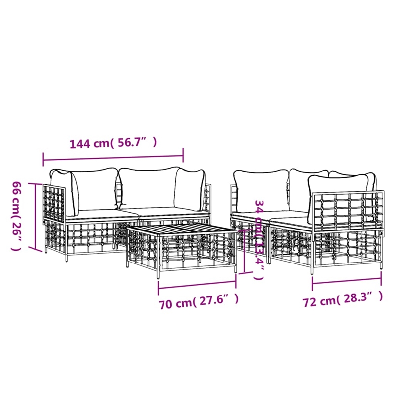 Pemberly Row Contemporary Garden Lounge Set in Anthracite/Gray