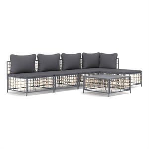 Pemberly Row Poly Rattan Large Modular Garden Lounge Set in Anthracite