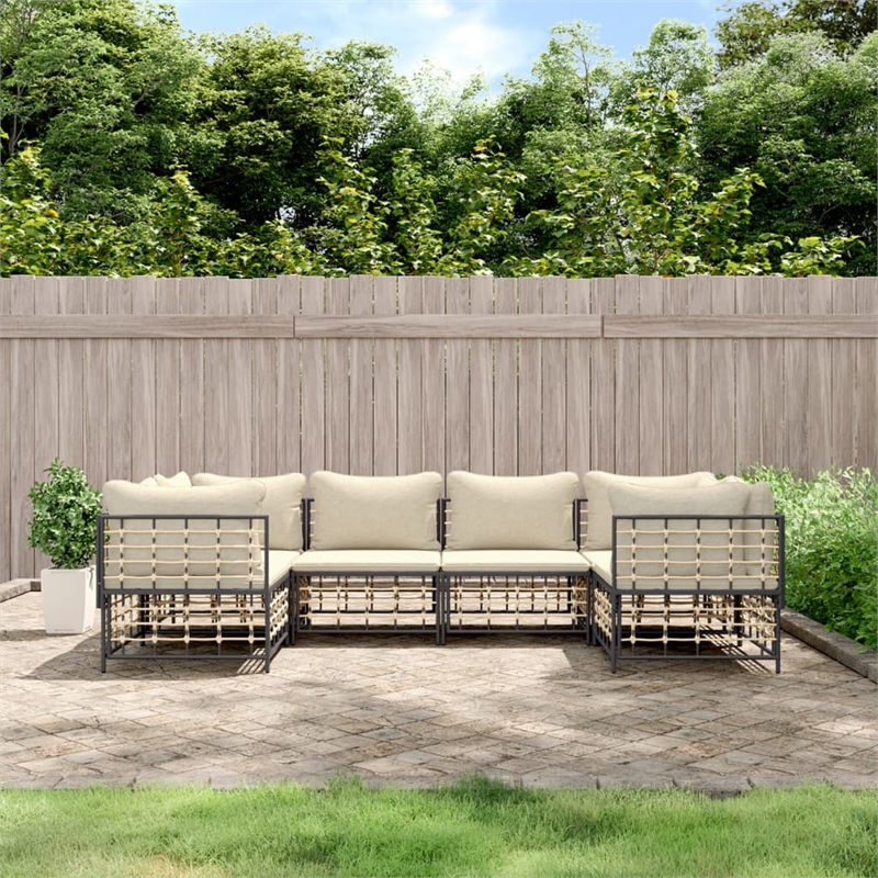 Pemberly Row Contemporary Garden Lounge Set in Anthracite/Gray