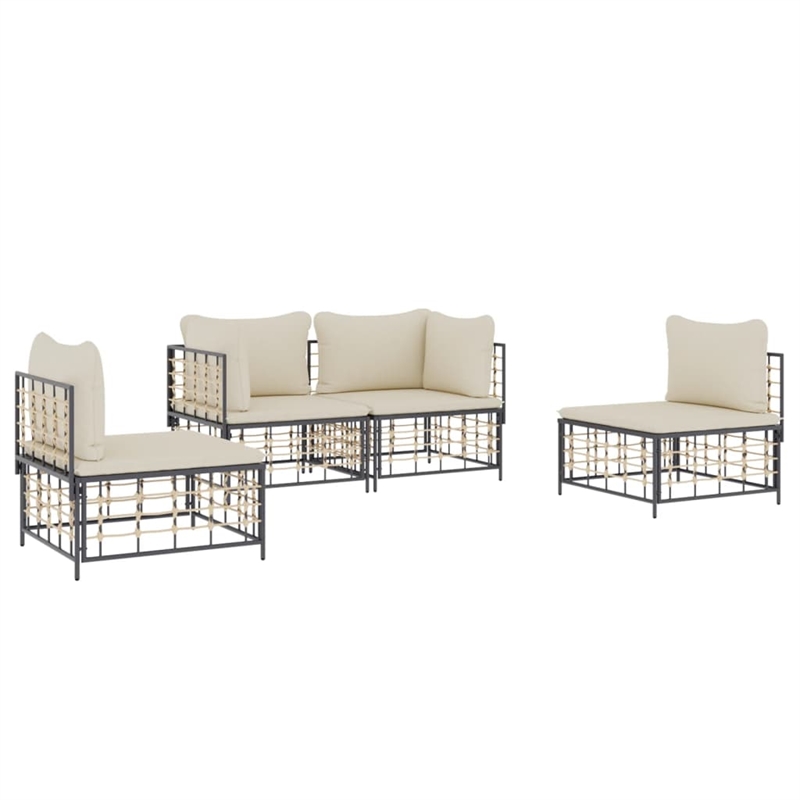 Pemberly Row Contemporary Garden Lounge Set in Anthracite/Gray