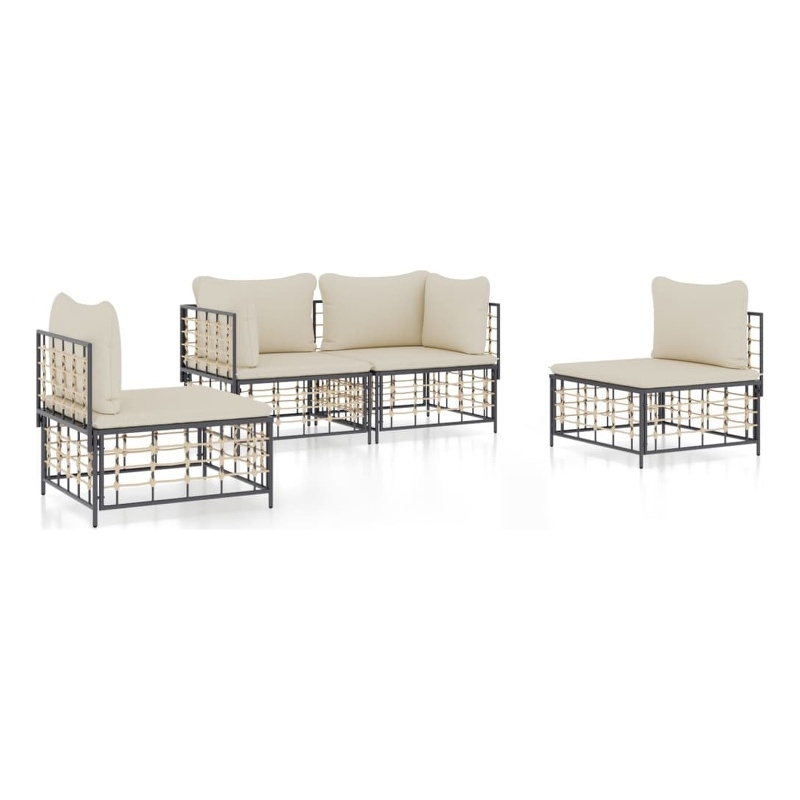 Pemberly Row Contemporary Garden Lounge Set in Anthracite/Gray