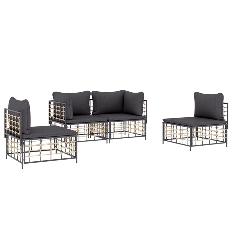 Pemberly Row Contemporary Garden Lounge Set in Anthracite/Gray