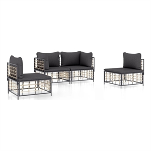 Pemberly Row Contemporary Garden Lounge Set in Anthracite/Gray