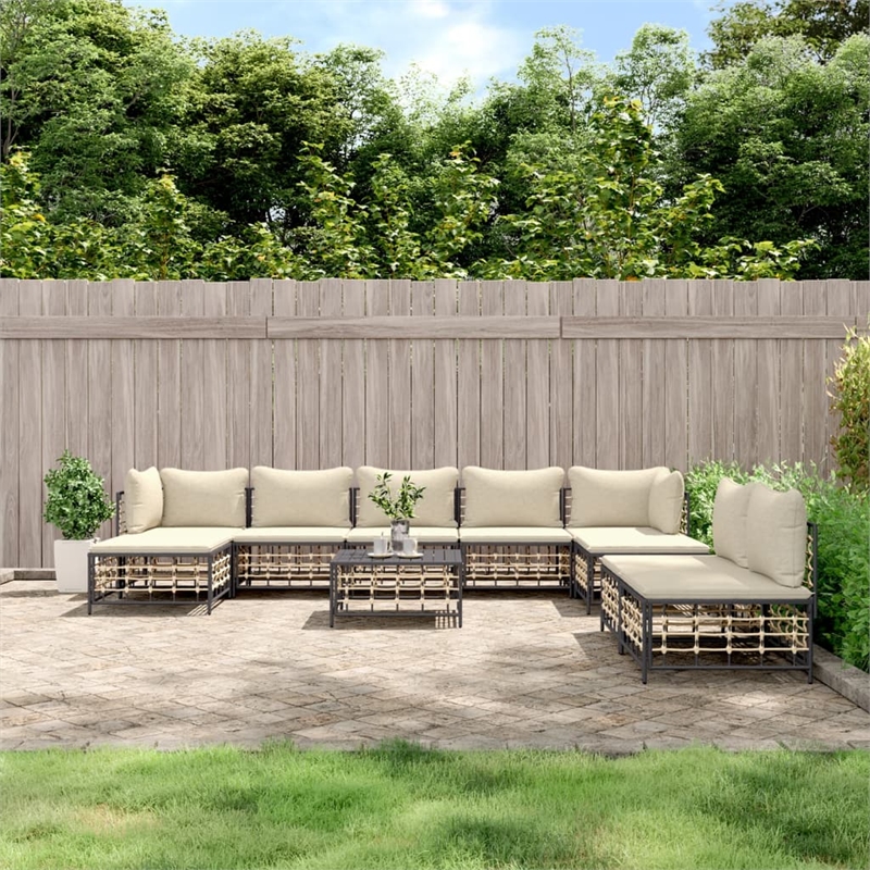 Pemberly Row Garden Lounge Set Set of 10 in Anthracite Poly Rattan Large
