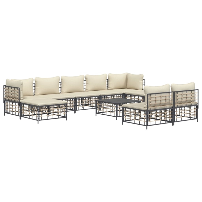 Pemberly Row Garden Lounge Set Set of 10 in Anthracite Poly Rattan Large